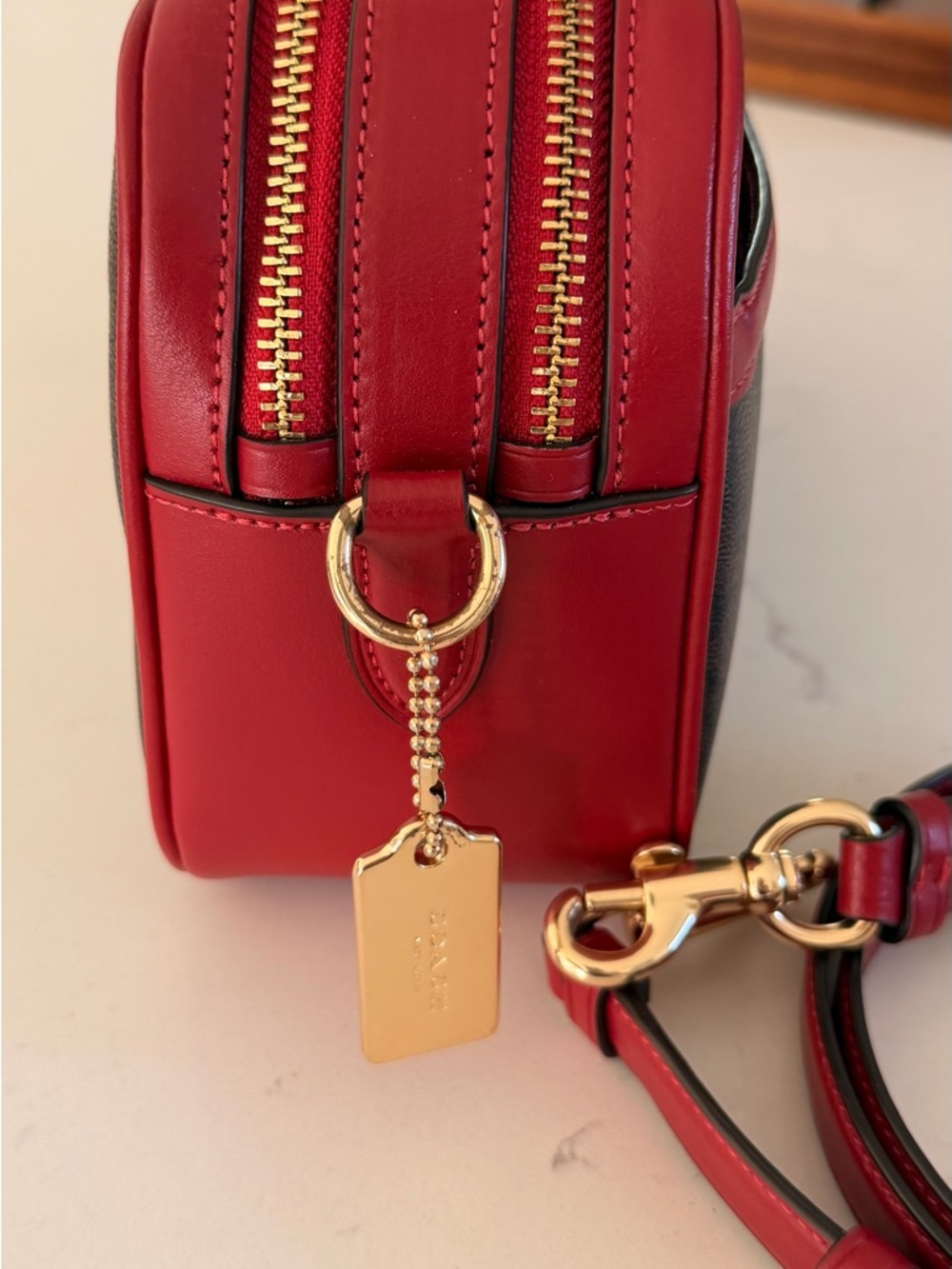 Coach Brown Signature Canvas Crossbody with Red Trim - Picture 3 of 7
